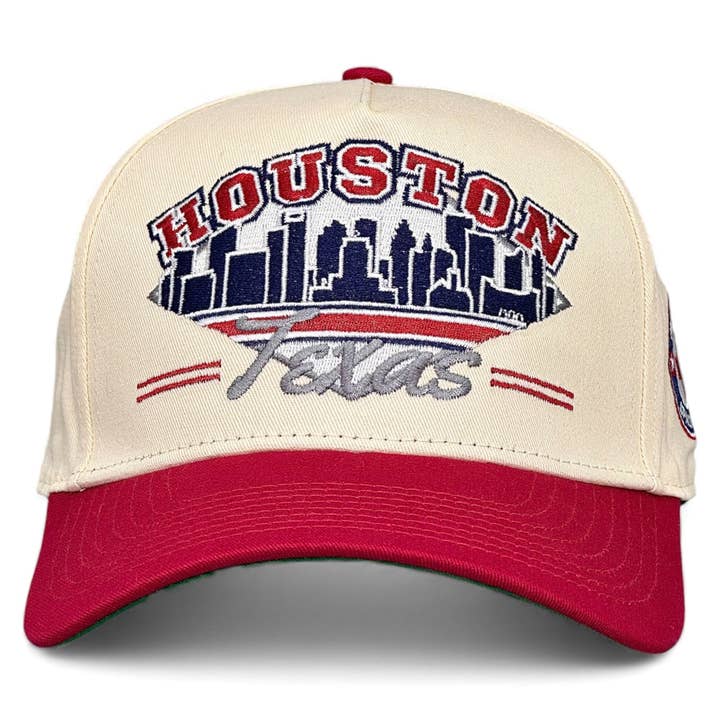 Houston Snapback - The Texan (Cream/Red) for wholesale by Shells Vintage Hat Co.