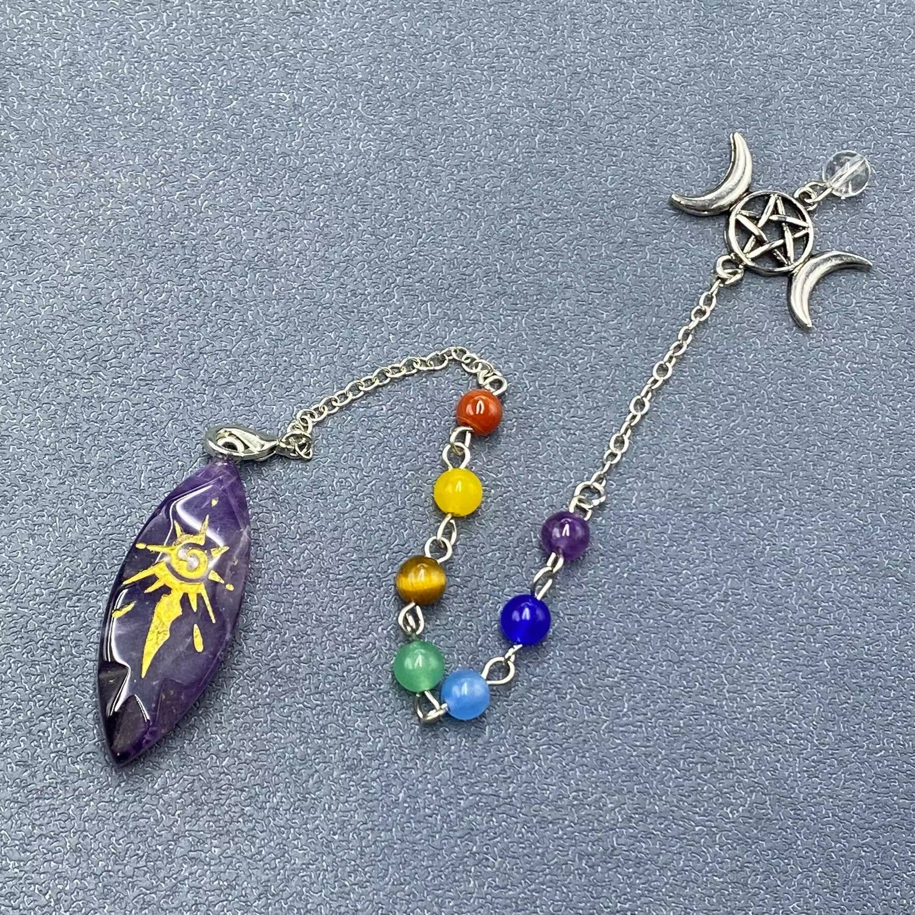 Mio Queena - Wholesale Spiritual Stone/Crystal - Sun Rune Natural Stone Crystal Pendant Pendulum - CS8