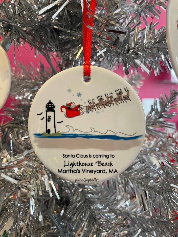 Christmas Ornament: Santa Claus is coming to the beach for wholesale by philoSophie's Stationery & Gifts