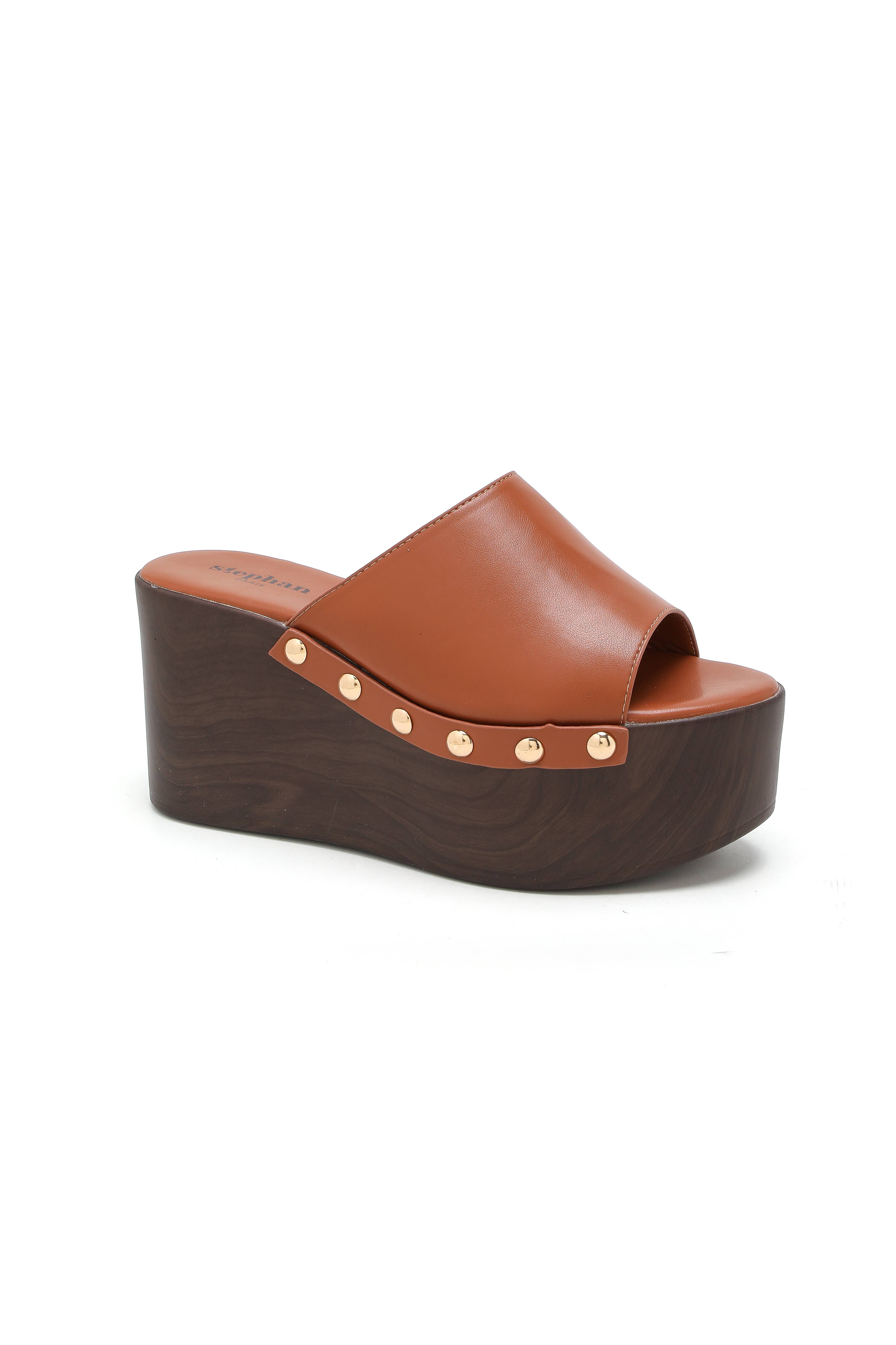 Stephan Paris - Wholesale Platform Heels - Women's - Wedge mules with wood effect 78-1901