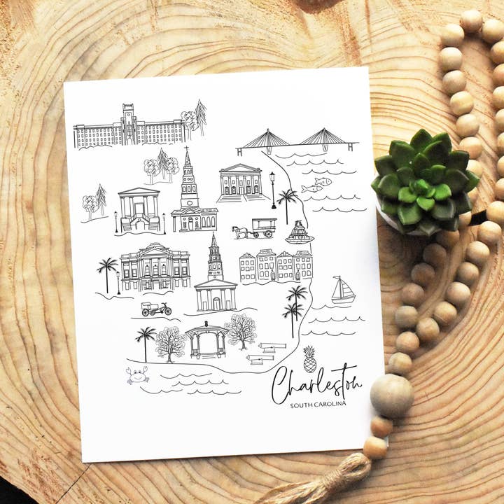 Croquis des points d'intérêt de Charleston, en Caroline du Sud pour la vente par Simply Sketch Studio
