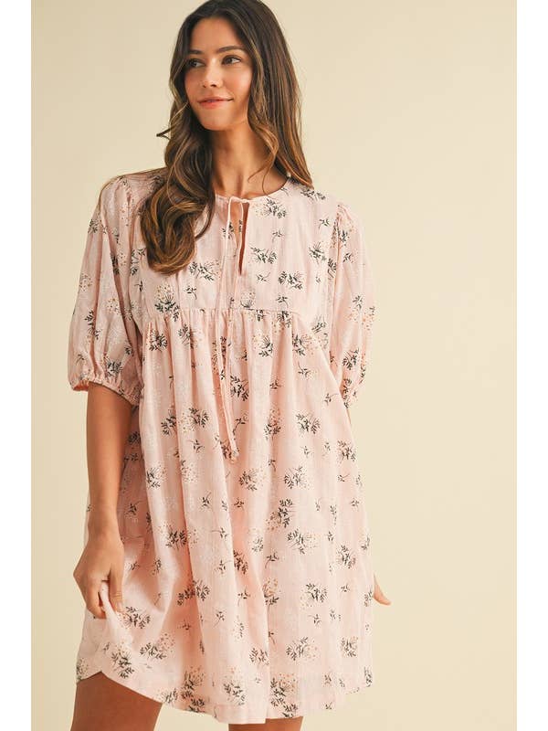 Vanilla Monkey - Wholesale Dress - Women's - Floral Print Loose Fit Babydoll Mini Dress