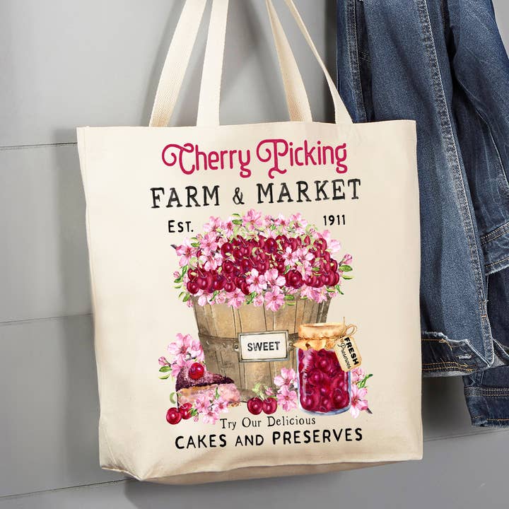 Farmer Market Sweet Cherries 12 oz Canvas Tote Bag for wholesale by Avery Lane Gifts