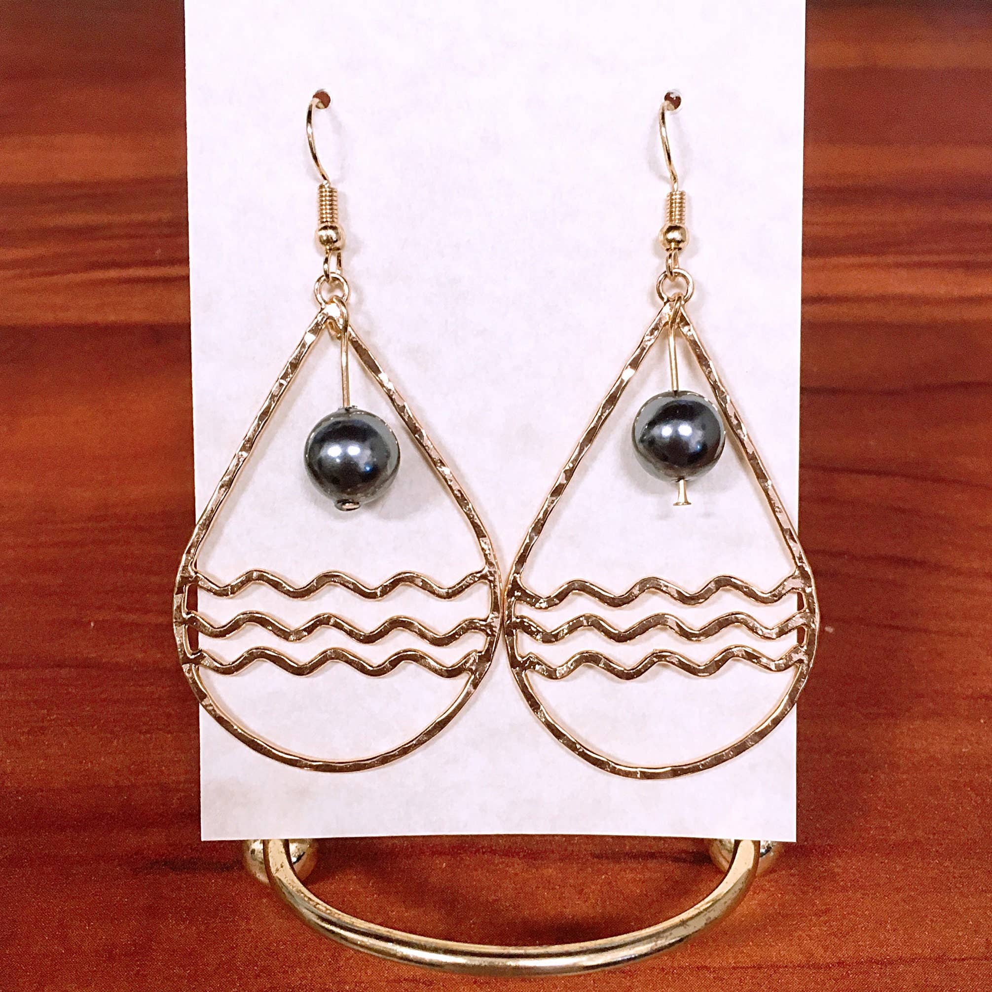 Anela's Jewelry - Wholesale Dangle Earrings - Teardrop Calm Ocean: Hamilton Gold Earring with  Shell Pearl7