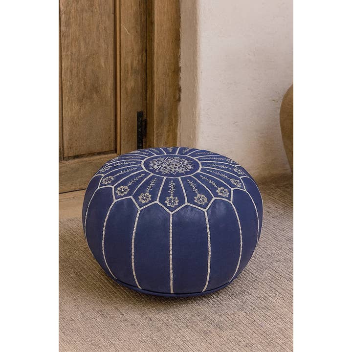 Pouf ottomano in pelle marocchina non imbottita - blu per la vendita all'ingrosso da parte di Mikwi