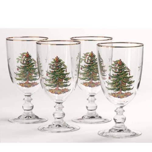 Portmeirion, Spode, Pimpernel, Nacthmann, Wrendale Designs - Wholesale Wine Glass - Spode Christmas Tree Set of 4 Pedestal Goblets