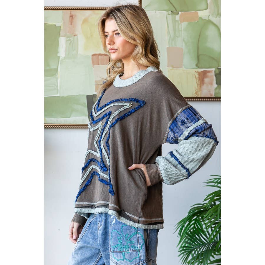 Oli&Hali – Engroshandel Sweatshirt - Dame – VASKET STJERNE PATCHWORK LANGÆRMET STRIKTRØJE9