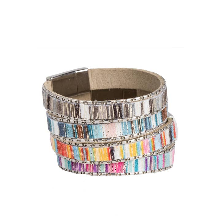 SAACHI - Wholesale Jewelry Set - Multicolor Shimmer Leather Bracelet Set