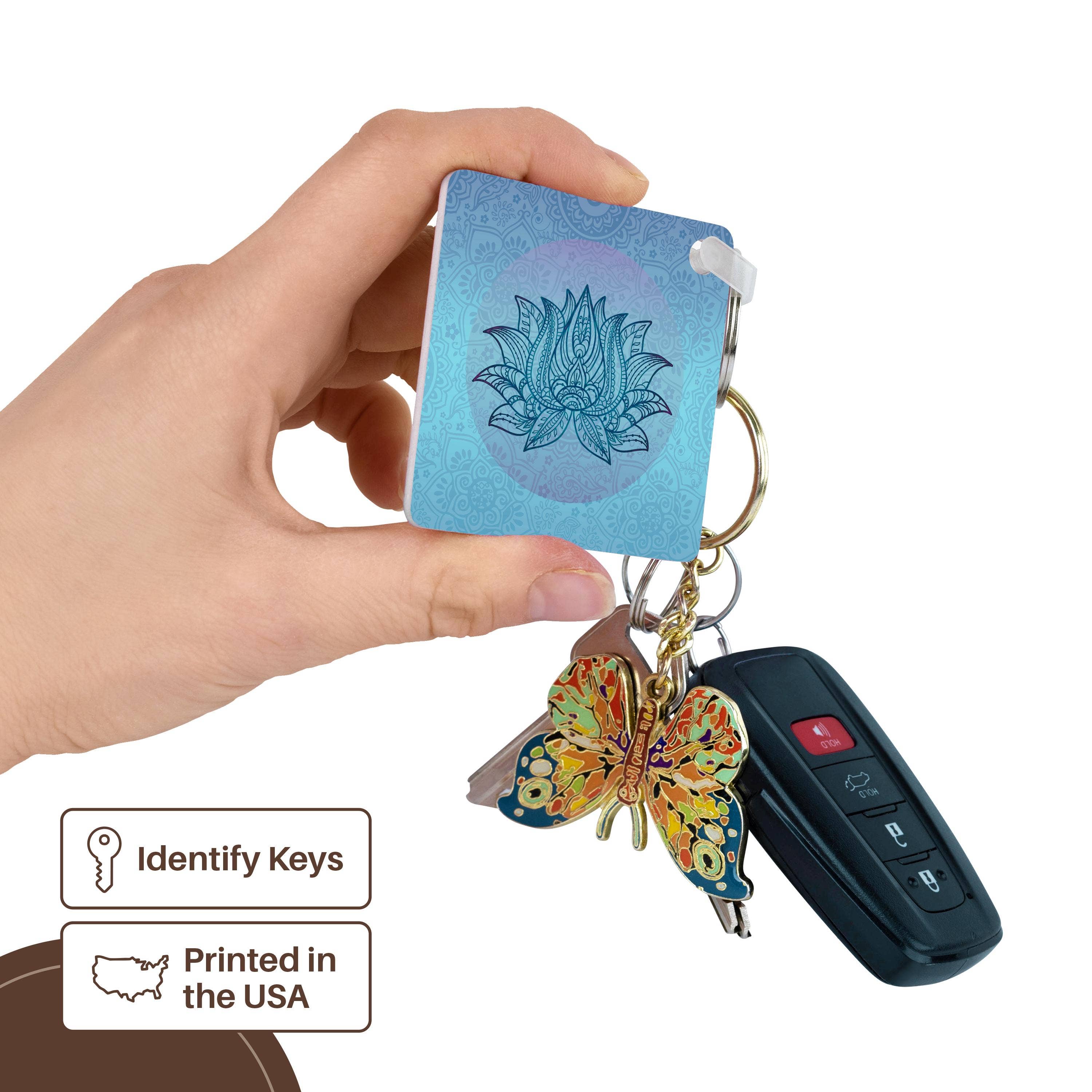 3dRose - Wholesale Keychain - Unisex - 3dRose, Lotus Flower Symbol Illustration Light Blue Aqua Tones, Key Chain2