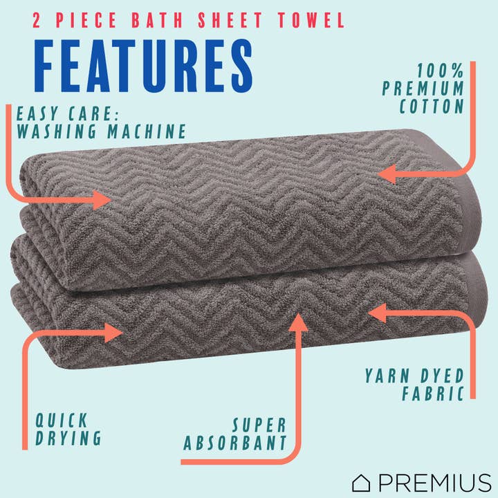ShopBobbys - Wholesale Bath towel - PREMIUS 2 Pack Chevron 100% Cotton Yarn Dyed Bath Sheet Towel, 32x64 Inches11