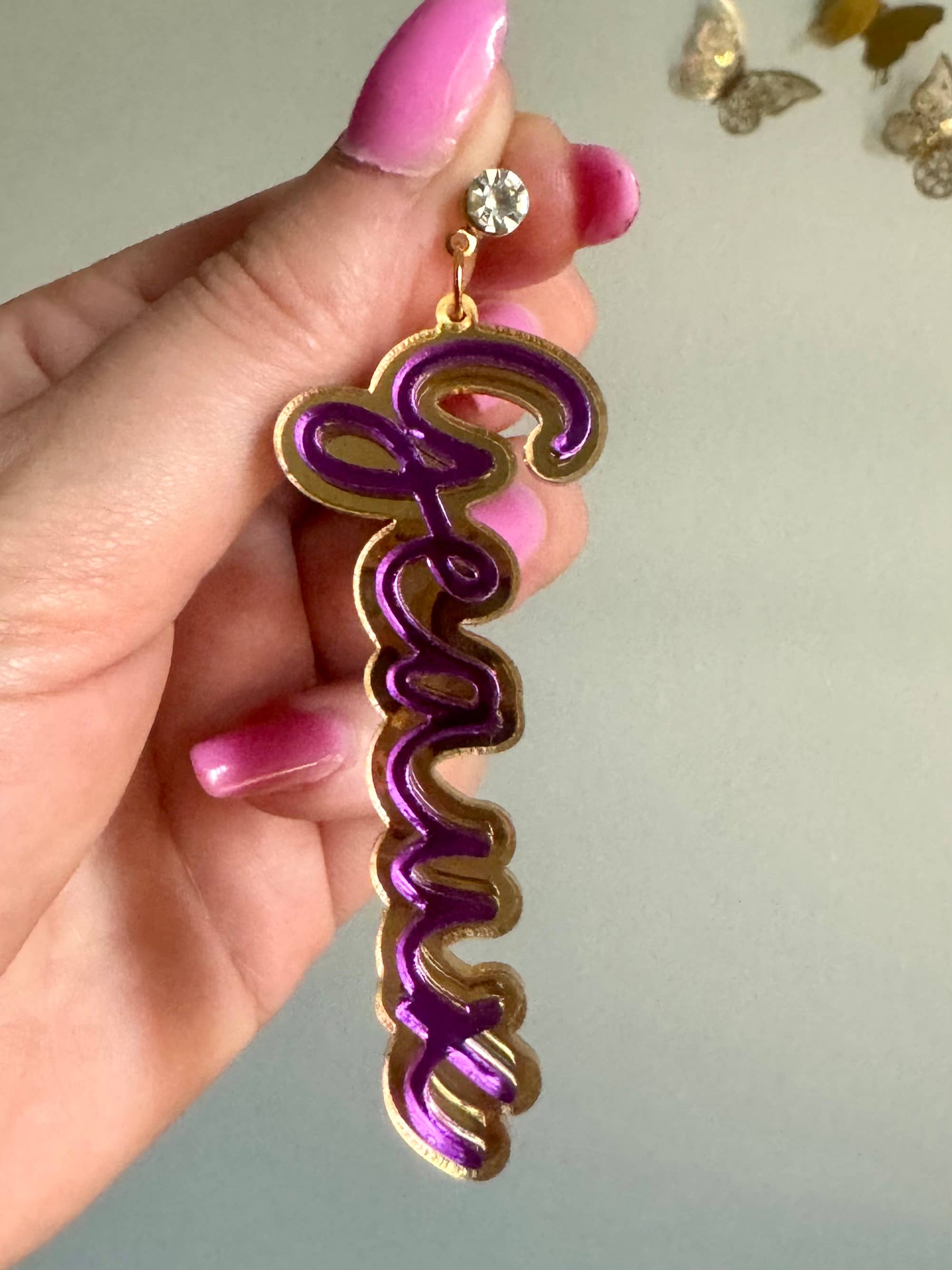 Louie Love - Wholesale Dangle Earrings - Gold Acrylic Geaux Louisiana State LSU Tigers Earrings2