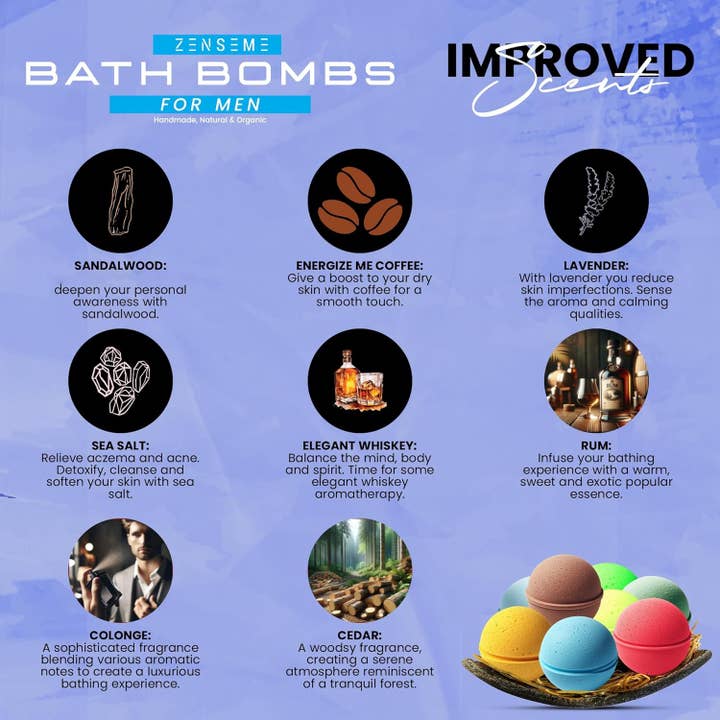 Green Blue Brown Red Orange Purple Lavender Bath Bombs for Men - Mens Relaxing Bath Bombs Gift Set for wholesale on Faire