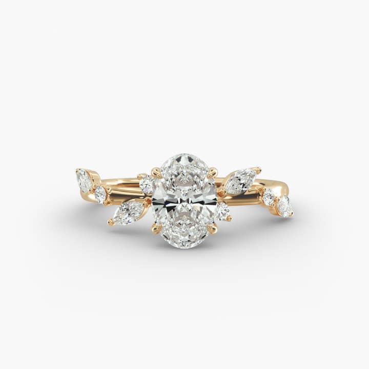 Symphony of Light Floral Oval Lab Grown Diamond Center Engagement Ring for wholesale by Caratina
