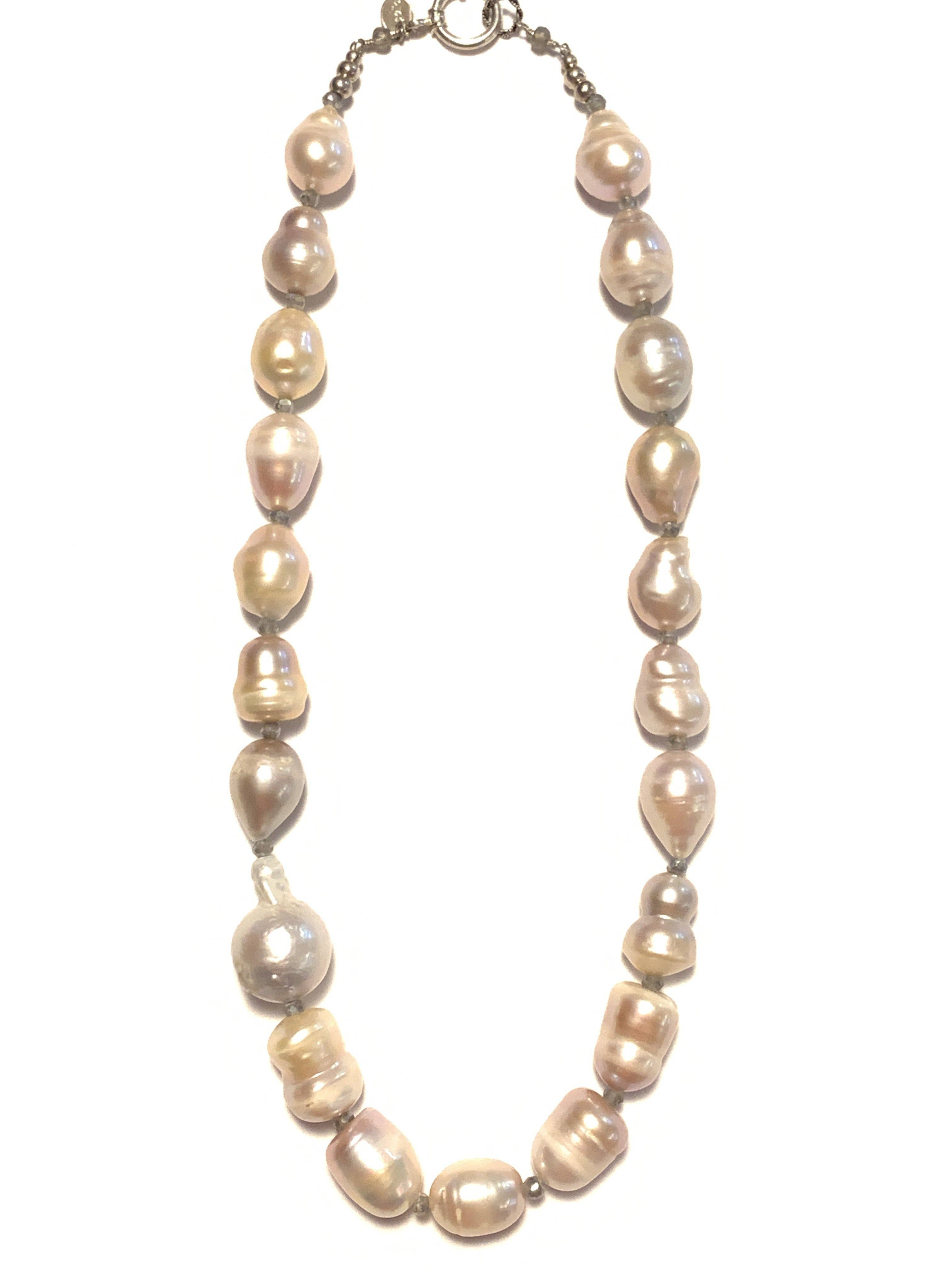 Solid Design Studios - Wholesale Beaded/Pearl Necklace - Peach Freshwater Pearl Necklace With Labradorite1