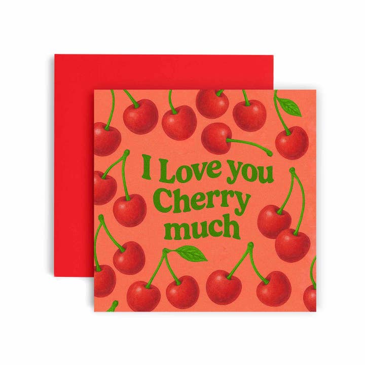 I Love you Cherry Much Fruit Pun Anniversary Valentines Card for wholesale by Huxters