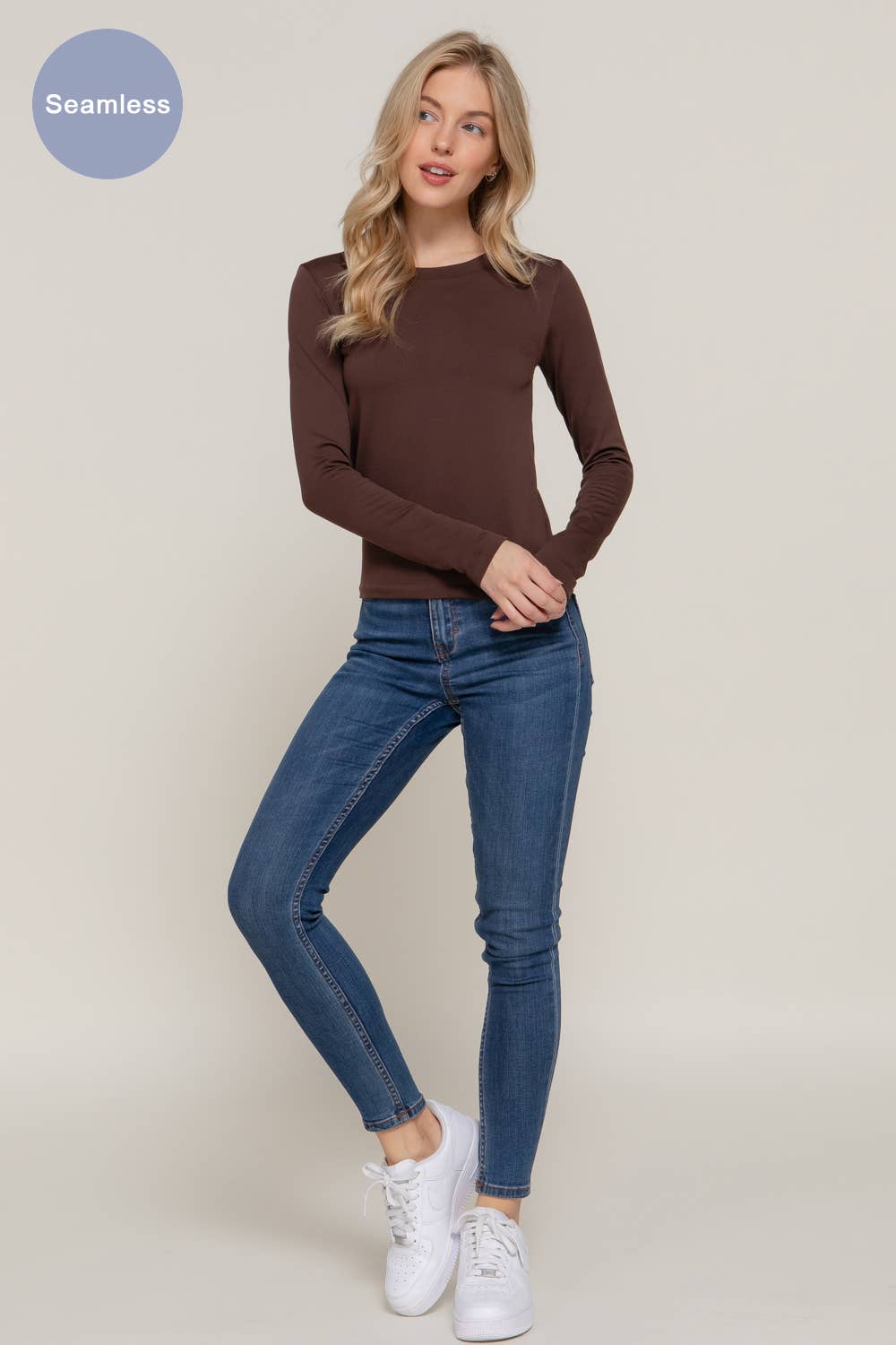 Active Basic | Active USA – Top de malha - Mulher por atacado – Top de manga comprida com gola redonda interior sem costura23