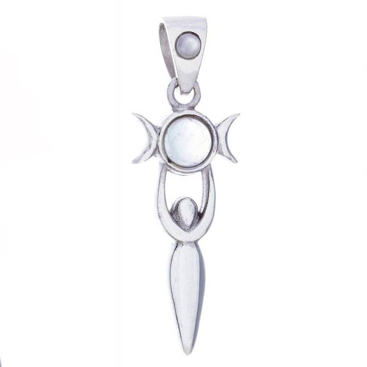 Kheops International - Wholesale Individual Charm/Pendant - Goddess Pendant Triple Moon w/ Rainbow Moonstone