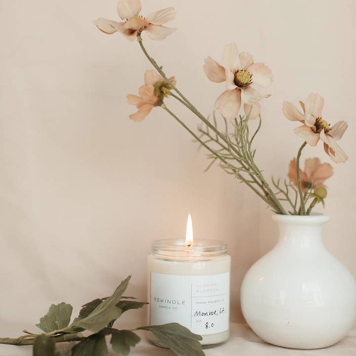 Rekindle Candle Co - Wholesale Jar/Filled Candle - Almond Blossom Cotton Wick Soy Candle