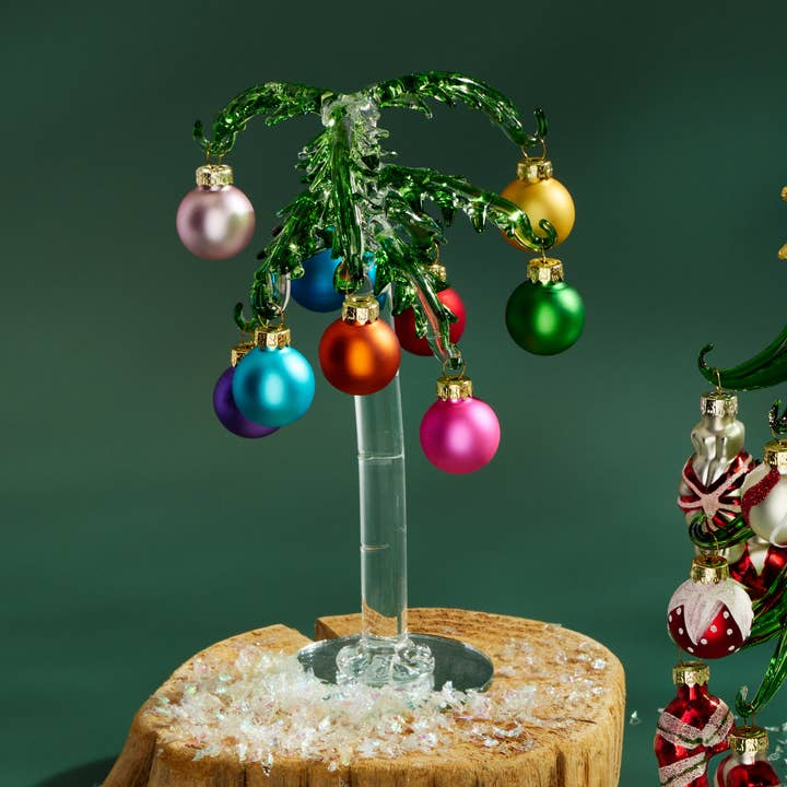 Mini Glass Palm Tree w/ Assorted Ornaments for wholesale by RCS Gifts