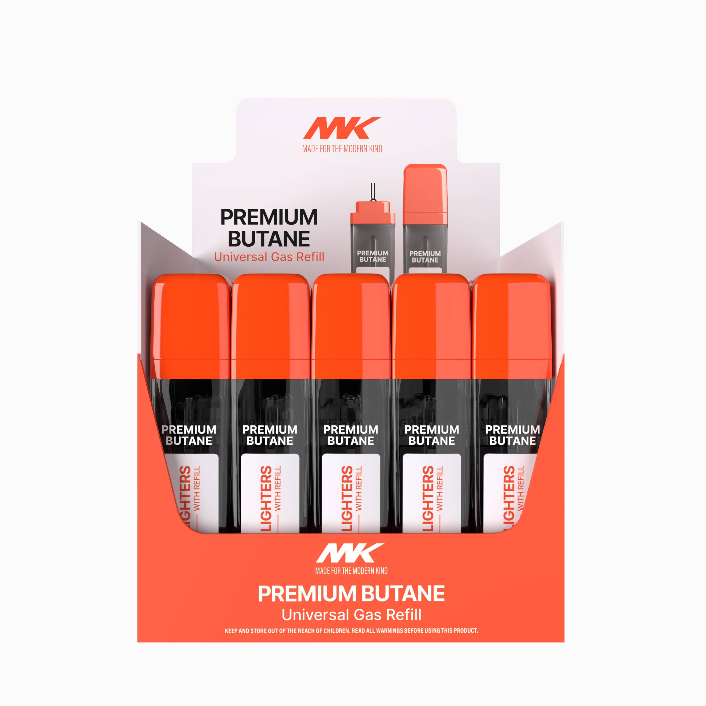 MK Lighter Company - Vente Briquets - MK Lighters Premium Butane 20 ml avec 4 silex de rechange, 25 pièces