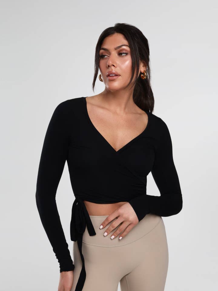 THE MICRO MODAL BALLET WRAP TOP / BLACK for wholesale by LO+JAYNE