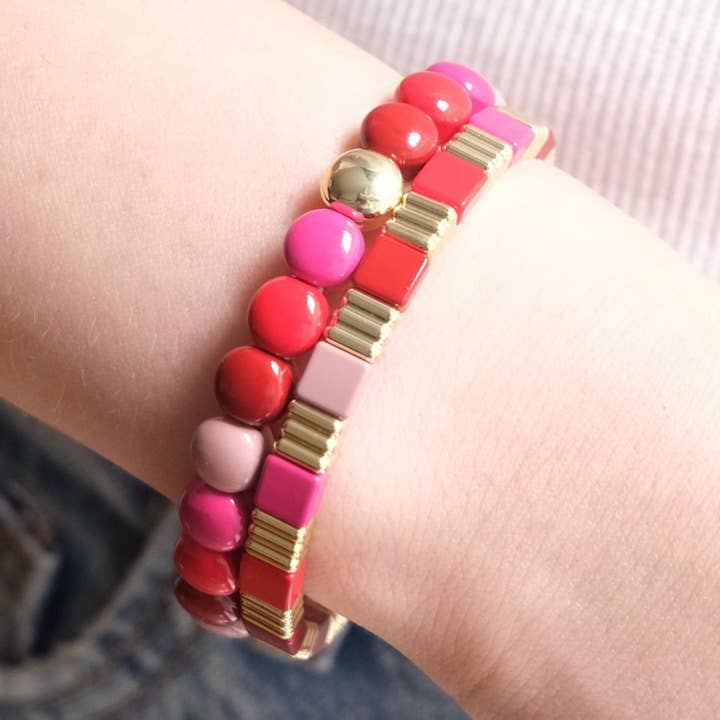 Elastic bracelet with colored rectangles Ioli for wholesale by Oclys