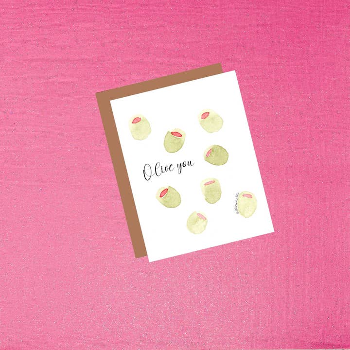 Cartão de saudação de azeitonas aquarela Olive You por atacado de Tiffany Ascensio Designs | Watercolor Greeting Cards