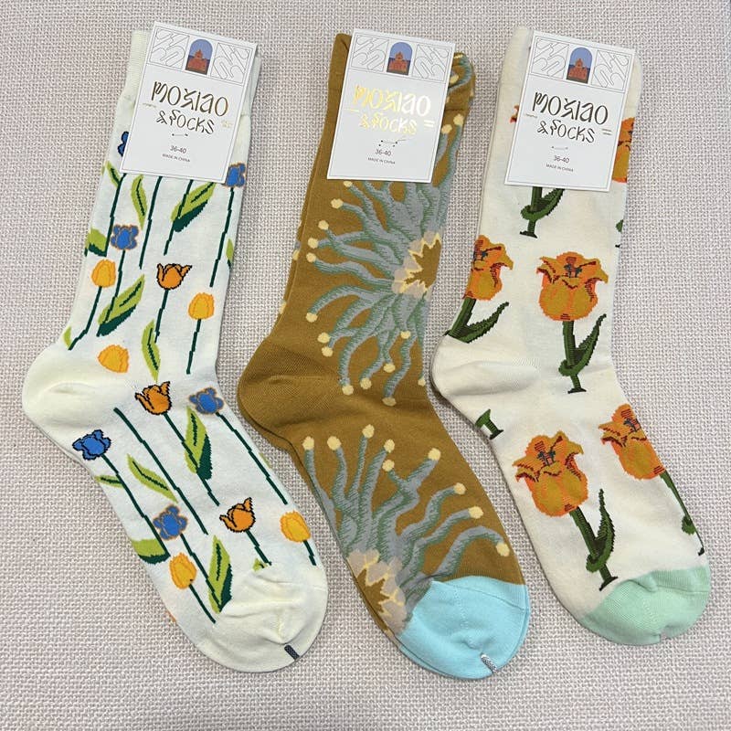 Tourtiwi - Vendita all'ingrosso Calzini - Donna - Calzini alla caviglia con motivo artistico colorato di tulipani e fragole.20