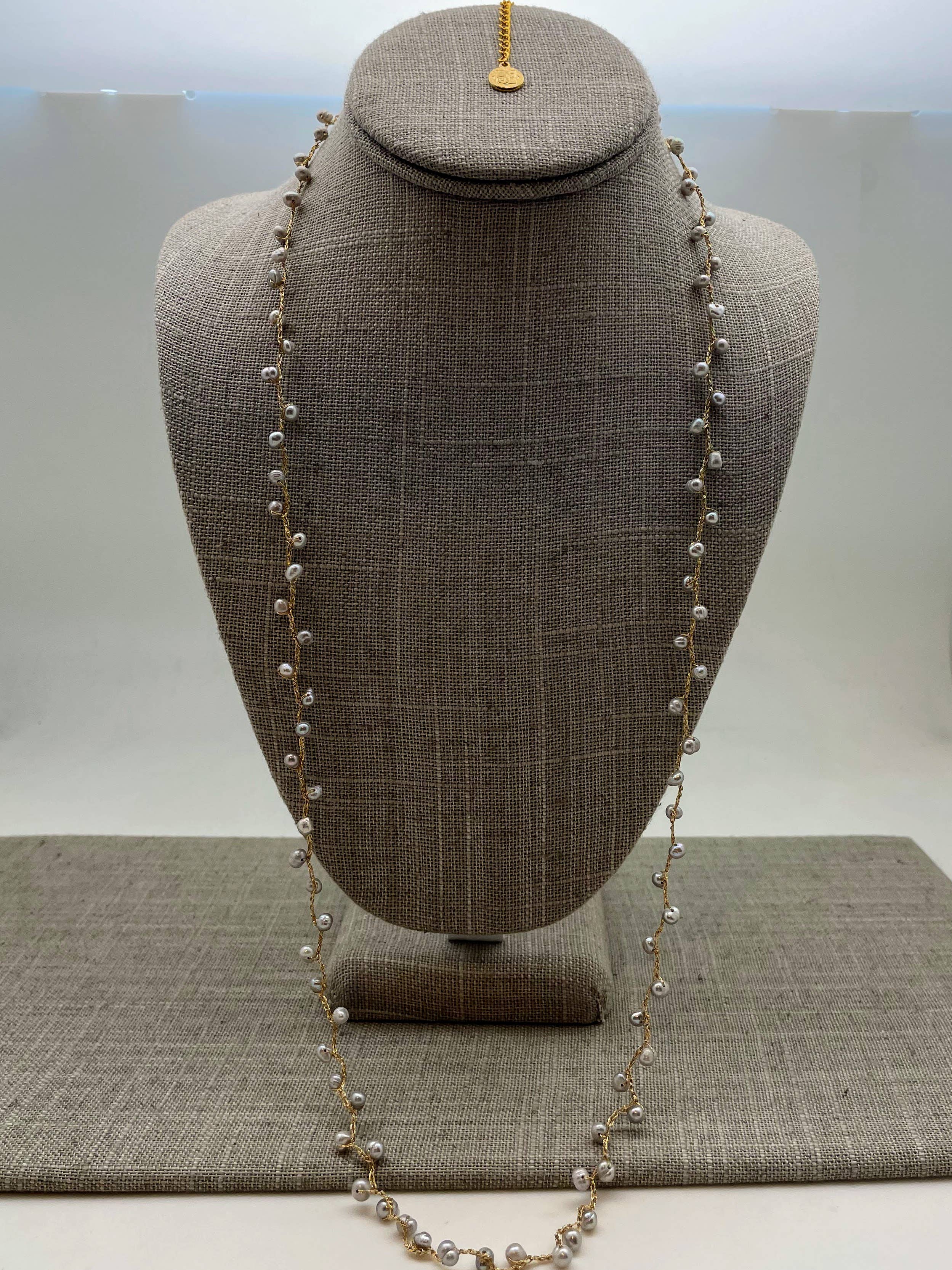 Crossroads Accessories Inc - Wholesale Beaded/Pearl Necklace - Long pebble pearl necklace on knitted silk thread2