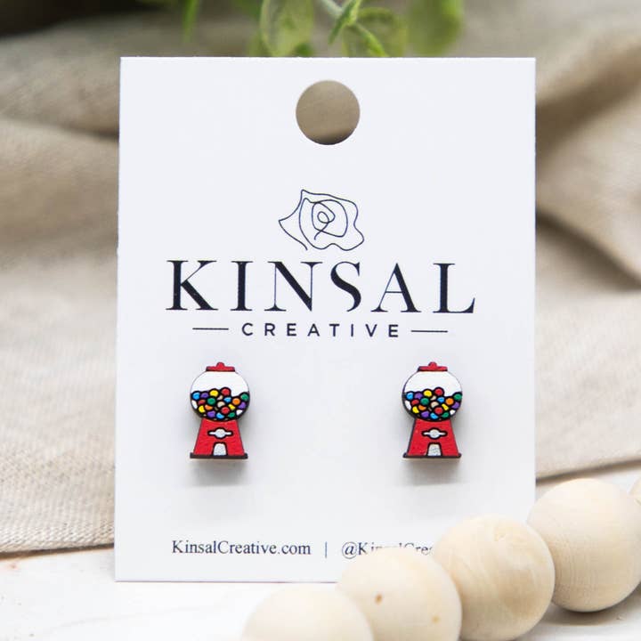 Gumball Machine Wood Stud Earrings for wholesale by Kinsal Creative