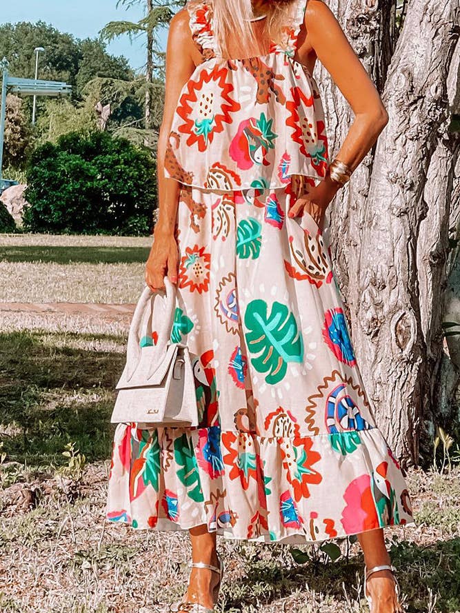 White Boho Fake Two Piece Floral Maxi Cami Dress CY062 for wholesale on Faire3