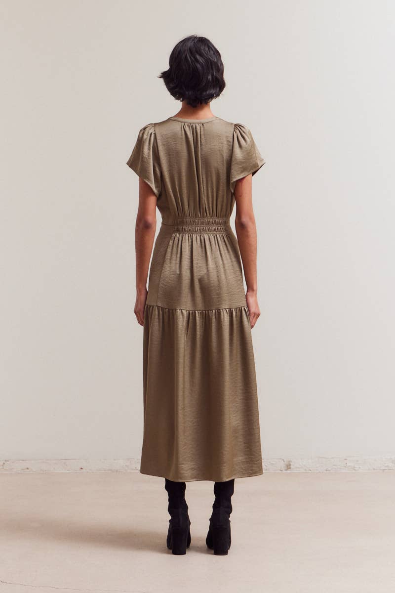 Grade & Gather – Vestido - Mulher por atacado – 60189MT - VESTIDO MIDI DE CETIM MATTE COM FOLHOS10