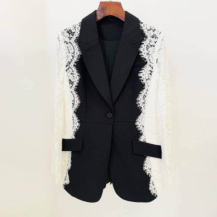 Kiara Black Blazer with Lace Arms for wholesale on Faire1