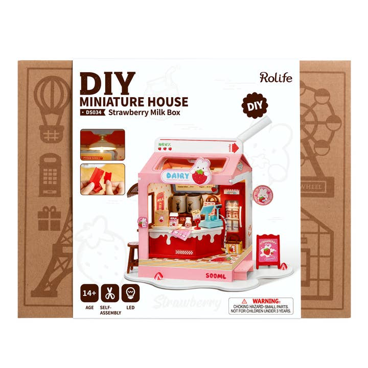 Robotime - Wholesale DIY Craft Kit - Kids - DS034 Strawberry Milk Box ROBOTIM Rolife DIY Miniature House