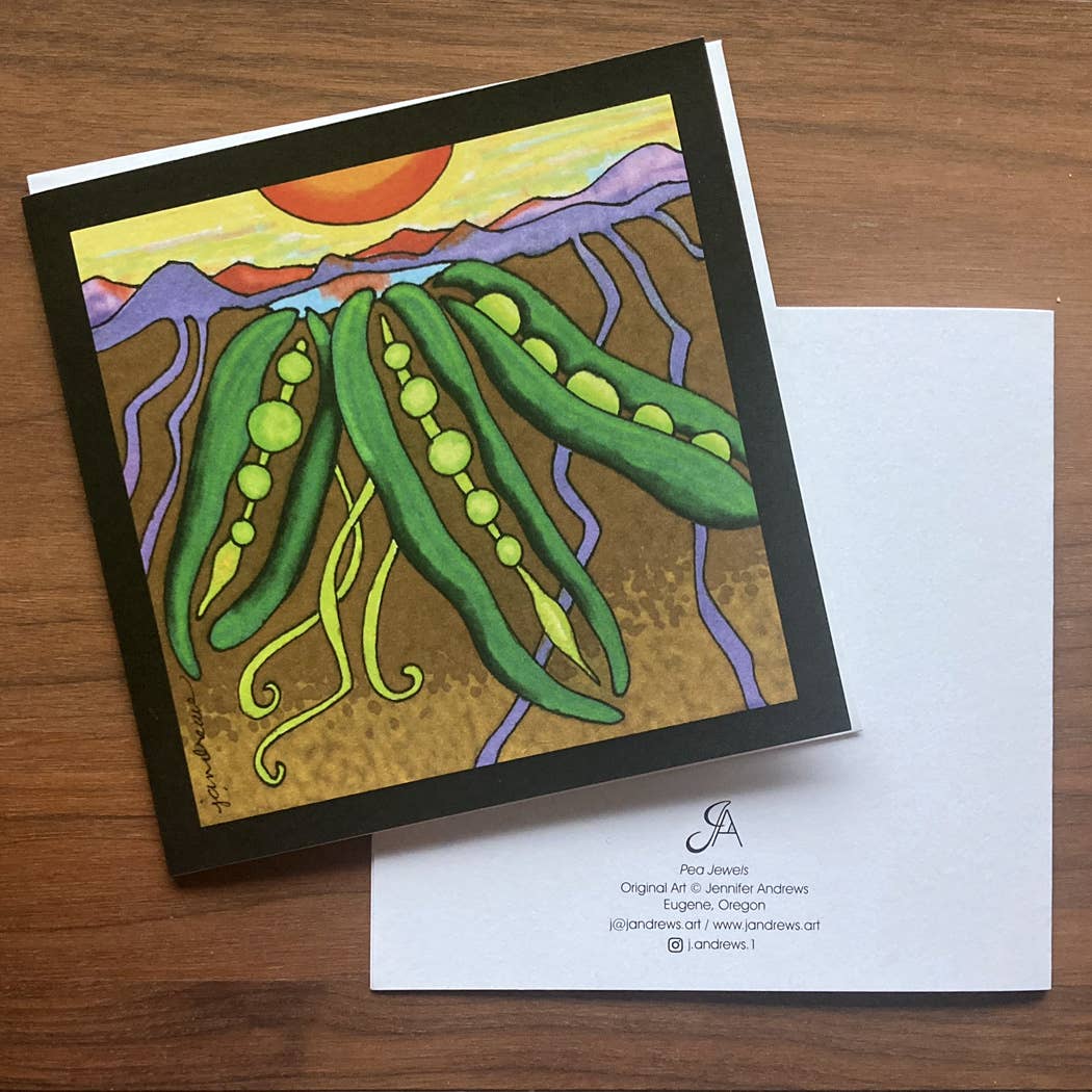 J. Andrews Art & Design - Wholesale Everyday Greeting Card - Pea Jewels - Art Card, Square, Blank Inside1