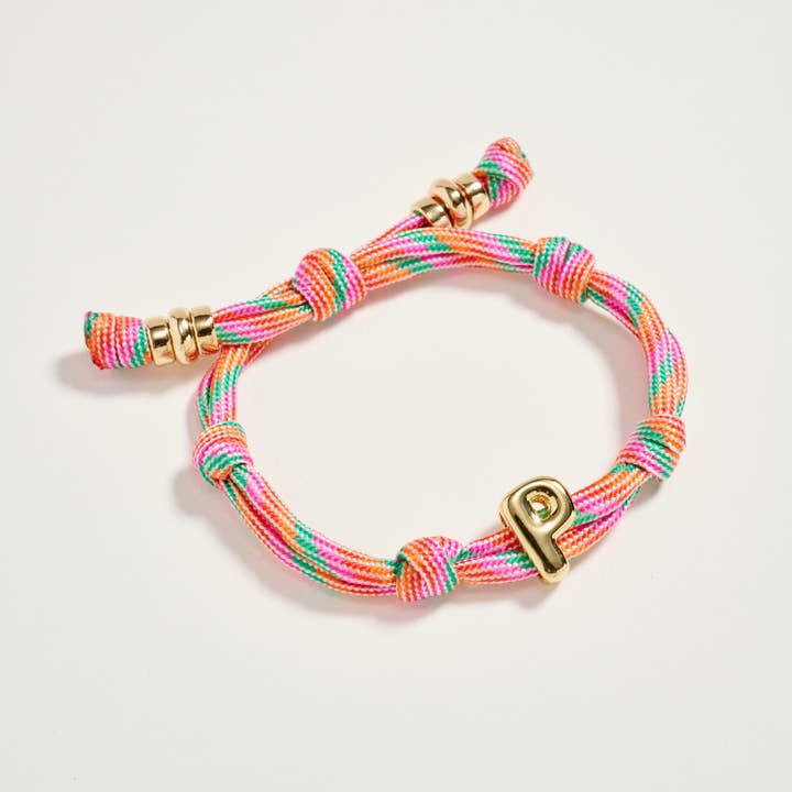 ASST Premium Multicolor Rope Initial Bracelet with Gold Letter Charm – Adjustable Luxury Cord Monogram Bracelet for wholesale on Faire4