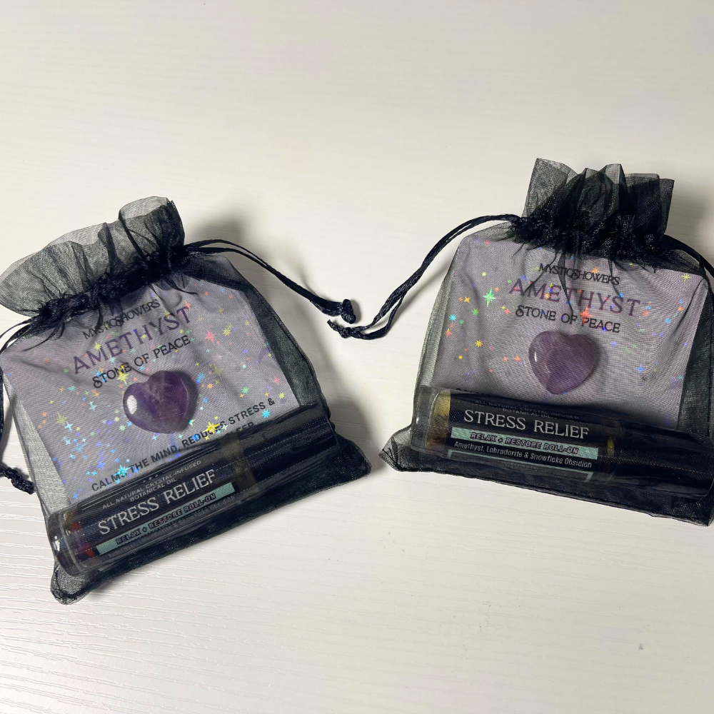 Mystic Showers - Wholesale Meditation Supplies - Crystal + Rollerball Duo | Calm Intention Set Bundle Kit1