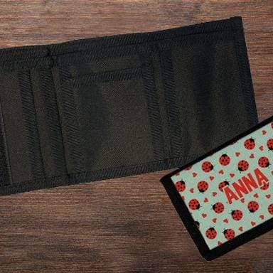 Portafoglio in nylon ripiegabile personalizzato con coccinella per la vendita all'ingrosso da parte di Potter's Printing