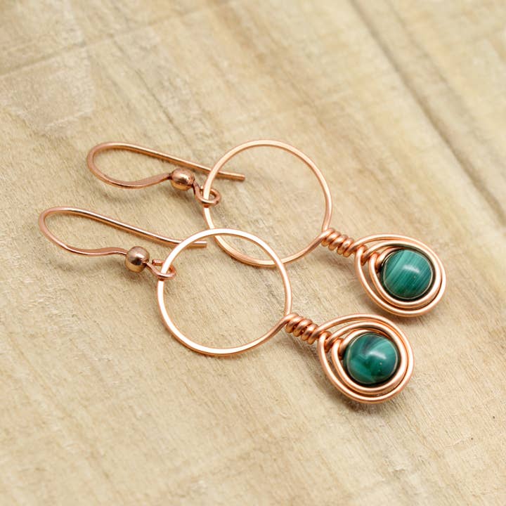 Pillar of Salt Studio - Wholesale Dangle Earrings - Copper and Malachite Gemstone Wire Wrapped Earrings1