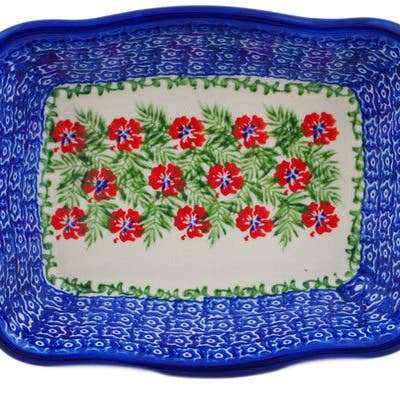 Polmedia Polish Pottery - Wholesale Baking Dish - Rectangular Baker 8" Midsummer Bloom Theme1