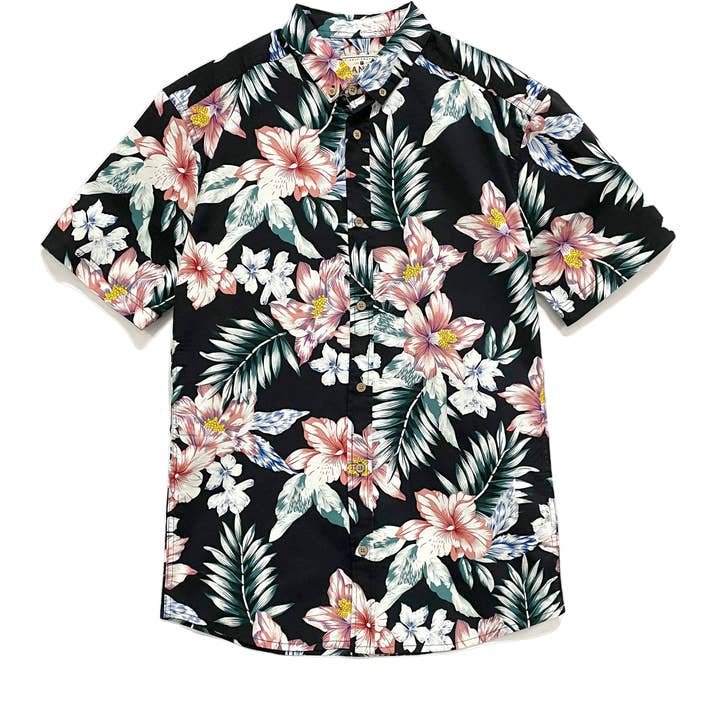 Camicia Flower Hawaii nera per la vendita all'ingrosso da parte di Dansk Bomuldskompagni