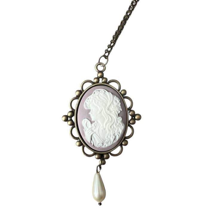 Lilac Woman Cameo Necklace with Pearl for wholesale by Flipping Dez LLC