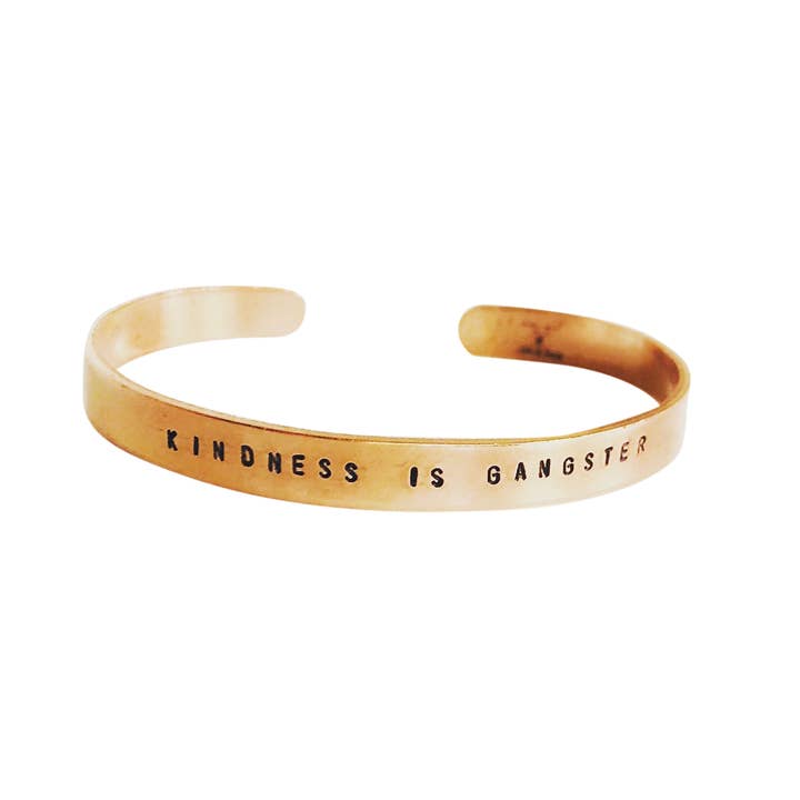 Stamped Cuff Bracelet Kindness is Gangster for wholesale by Lux + Luca Jewelry Co.