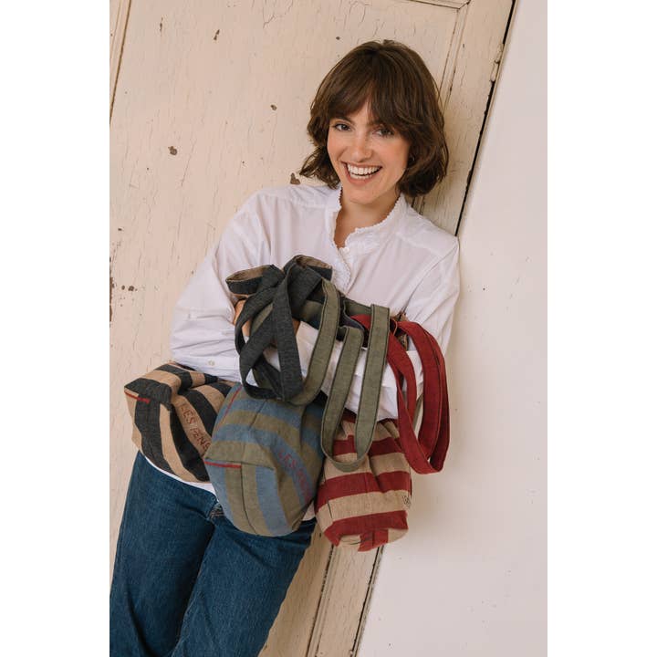 Les Pensionnaires - Wholesale Tote Bag - Women's - Striped tote bag in green and blue recycled fibers6