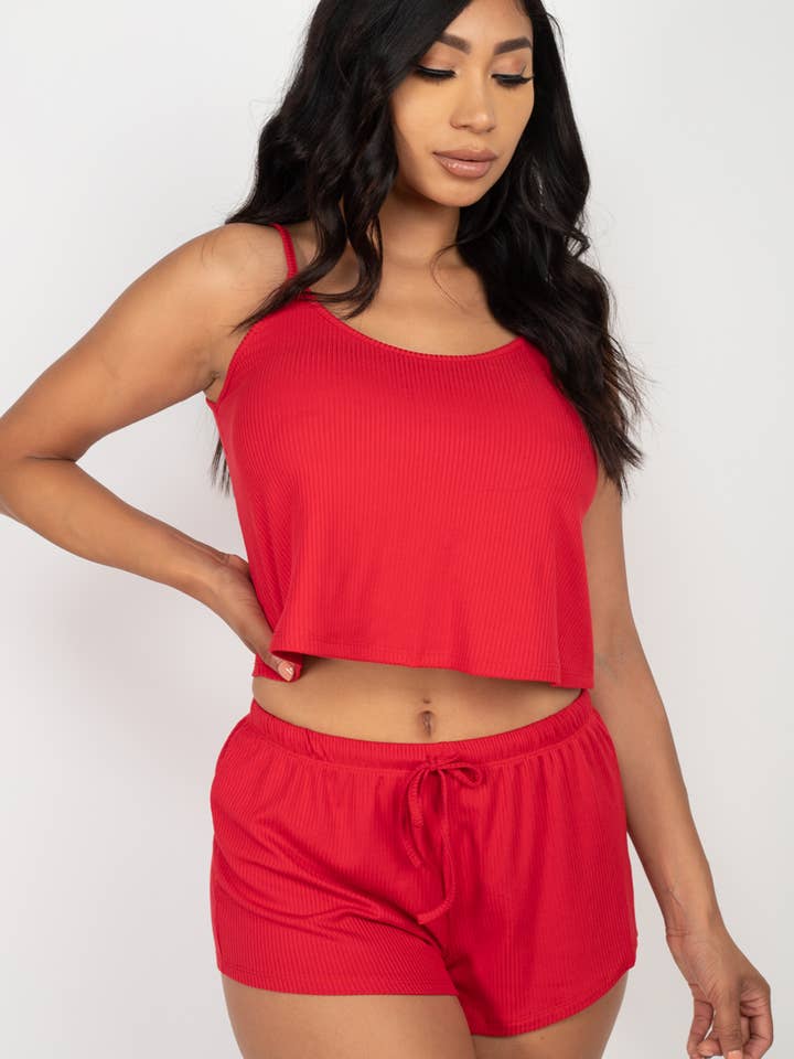 CAPELLA APPAREL - Wholesale Lounge Set - Women's - Ribbed Strappy Top & Shorts Lounge Set13
