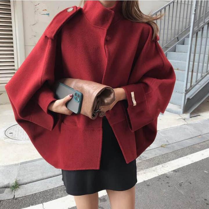 Whisper Mint - Wholesale Trench Coat - Women's - Vintage Christmas Loose Batwing Sleeve Cape Coat