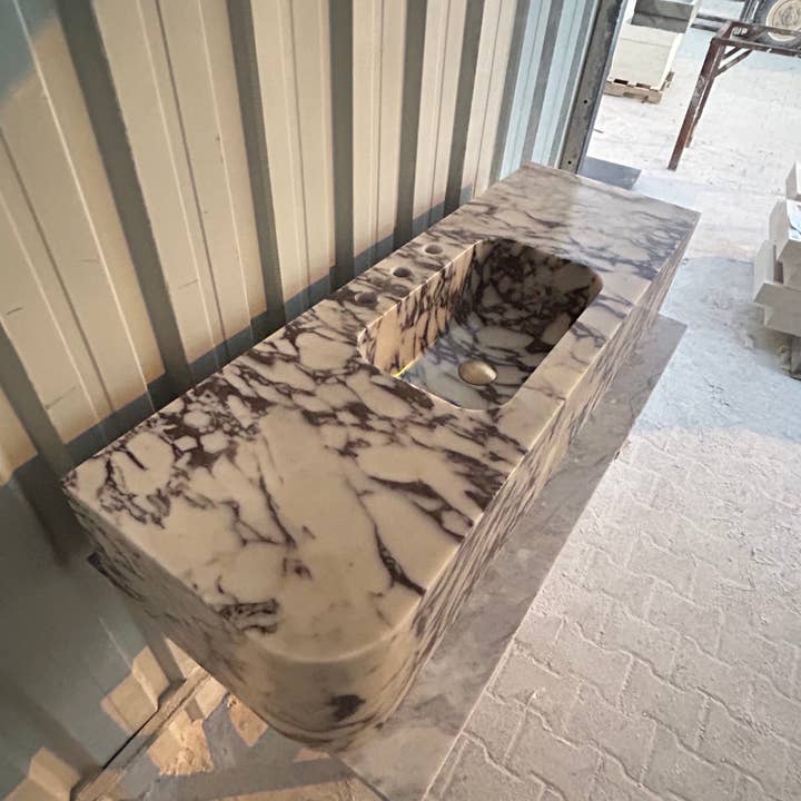 Arbon Marble – wholesale Tillbehörsset till badrum – Calacatta Viola Höger Hörn Handfat, Väggmonterat Handfat, Bondgårdshandfat, Marmortvättställ, Antik Marmor Flytande Kommod För Badrum