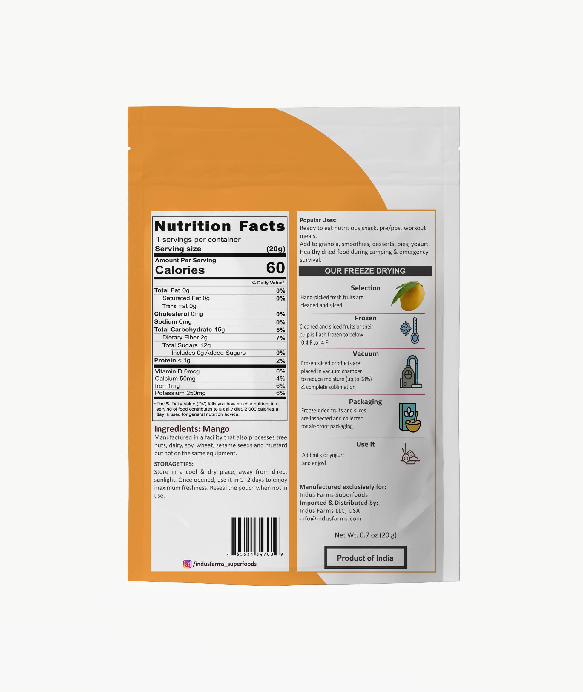 Indus Farms Superfoods - Wholesale Dried/dehydrated fruit - 100% Pure Freeze Dried Mango, GMO-Free, Paleo, Vegan7
