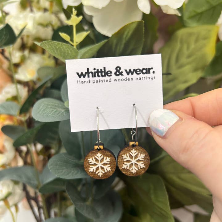 Bauble hoops - white snowflake for wholesale by Whittle and Wear