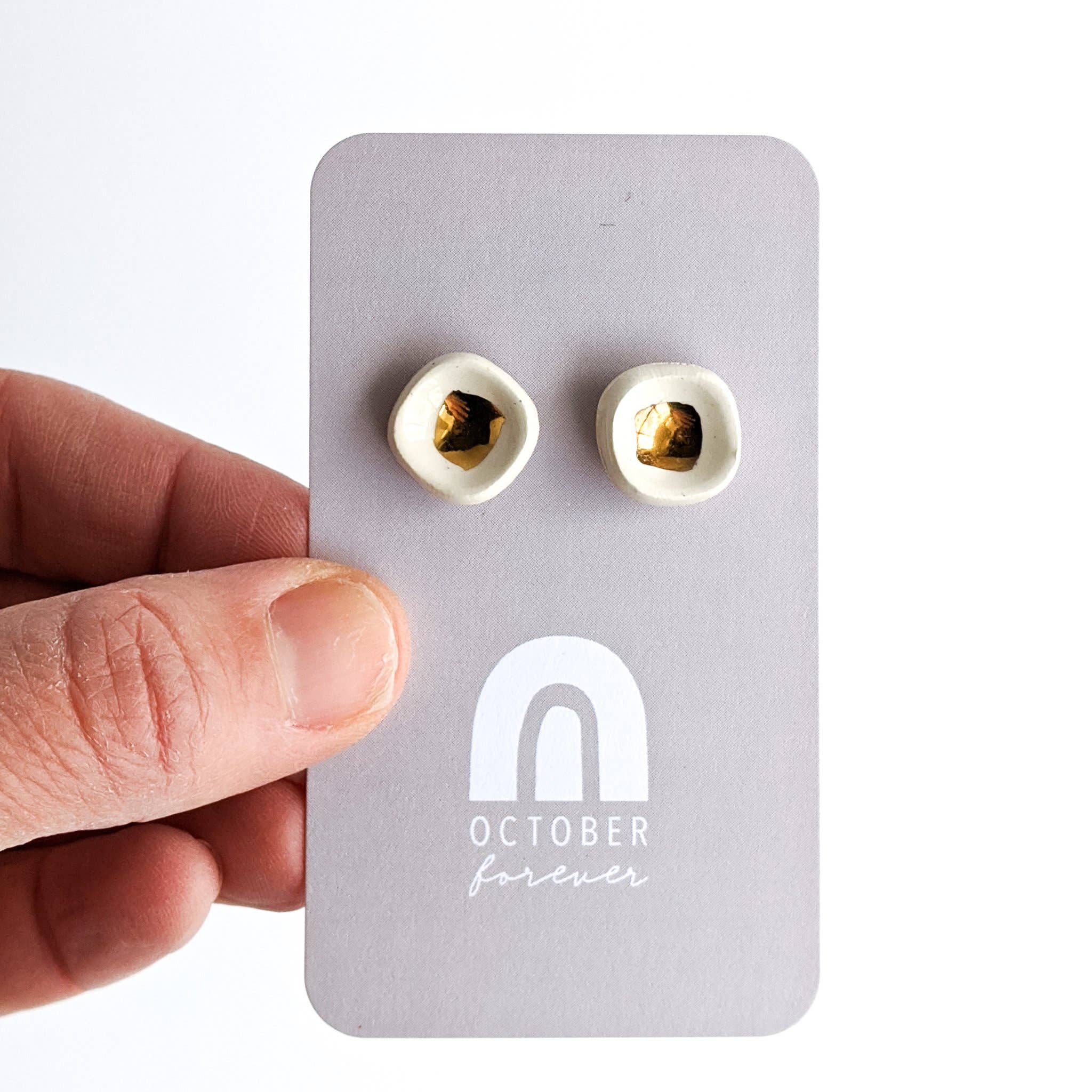 October Forever - Wholesale Stud/Post Earrings - Tiny Bowls of Gold Studs3